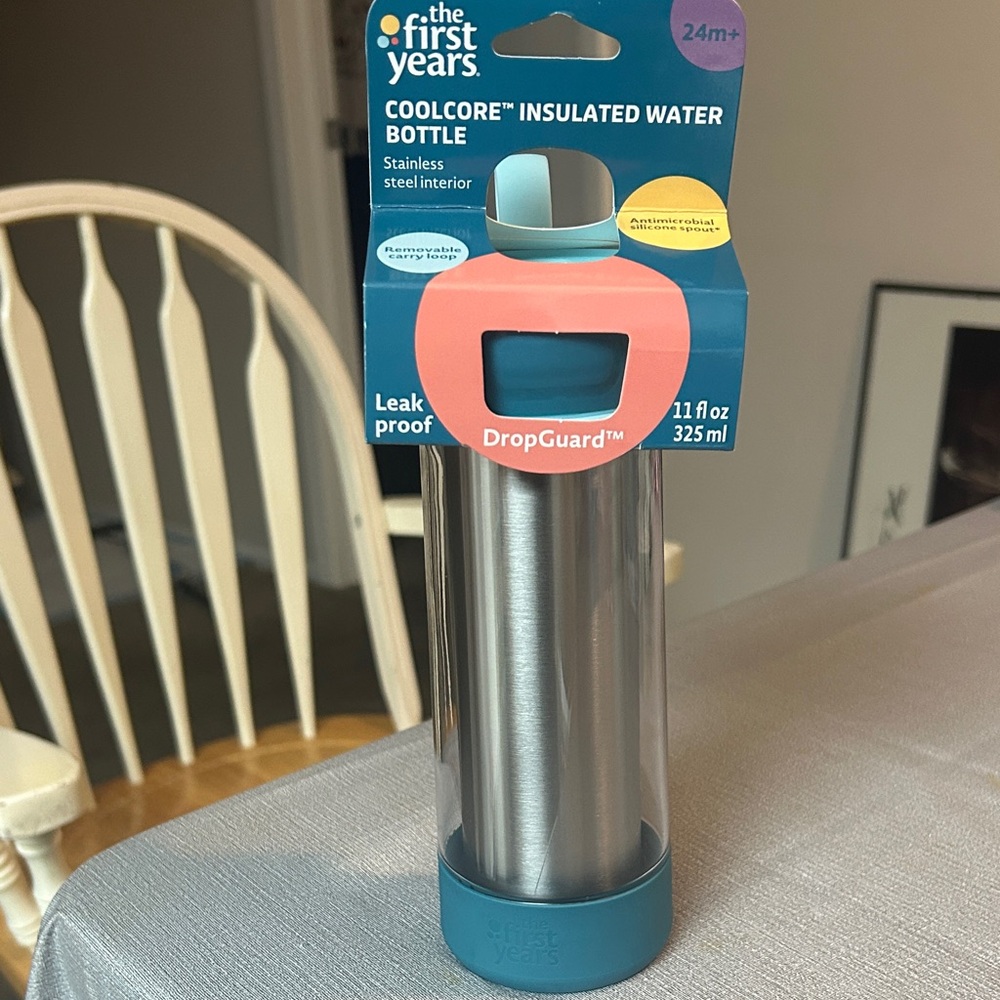 The First Years CoolCore Insulated Water Bottle - Blue and Silver